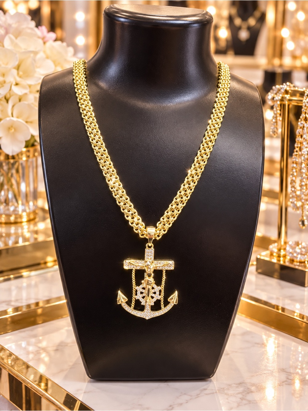 Gold plated Anchor Pendant Necklace - Women Jewelry 22 inches